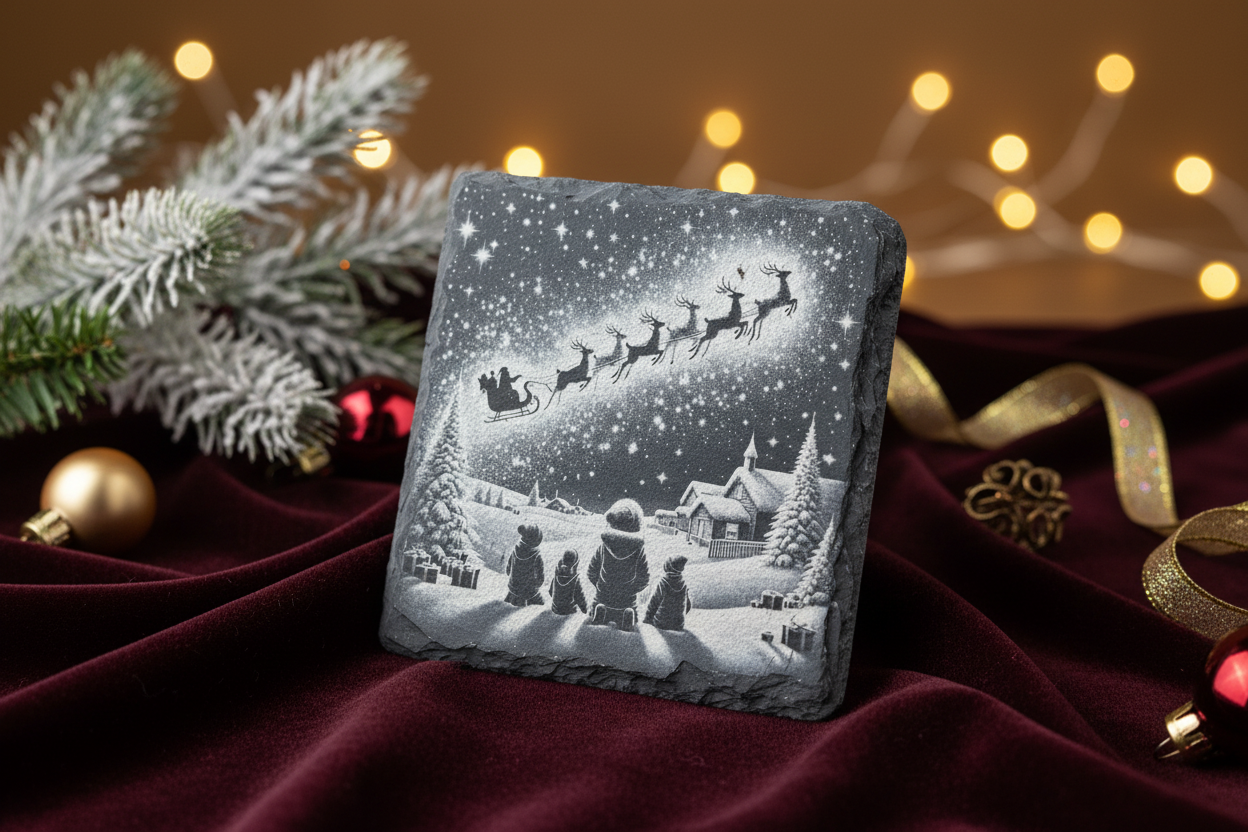 Christmas Engraved Slate - Santa's Sleigh Winter Scene