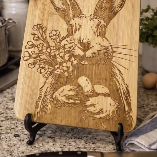 Spring Bunny Bamboo Cutting Board – Laser Engraved Easter Kitchen Décor & Gift Idea