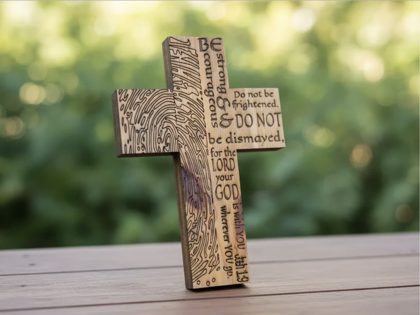 Decorative Wooden Cross with Scripture Engravings