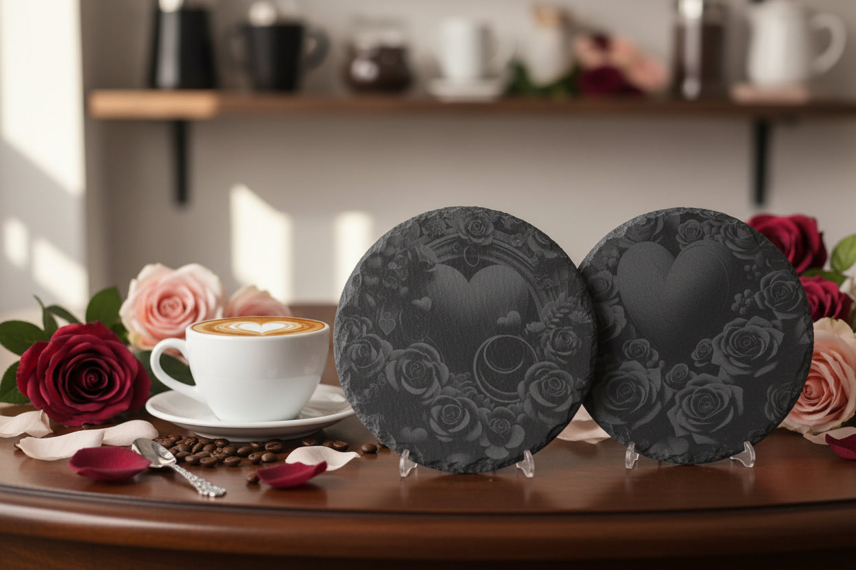 Engraved Slate Heart Coasters - Set of 2