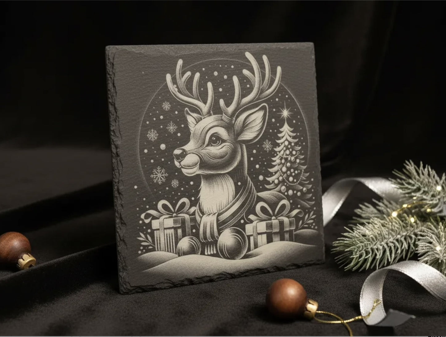 Reindeer Christmas Slate Coaster