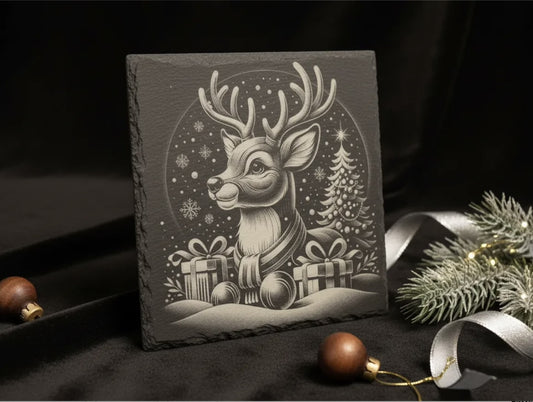 Reindeer Christmas Slate Coaster