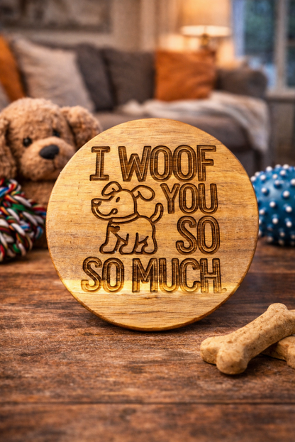 I Woof You So Much Wooden Dog Coaster
